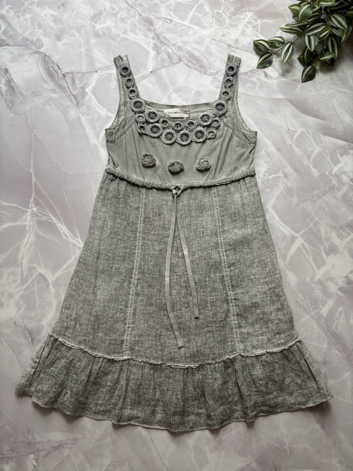 ELISA CAVALETTI A-Line Sleeveless Dress Boho Italy Linen Cotton Gray Womens M
