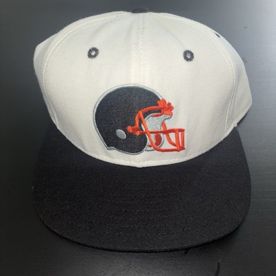 Vintage Football Helmet Logo SnapBack Hat Cap Delong USA Made White Black Orange