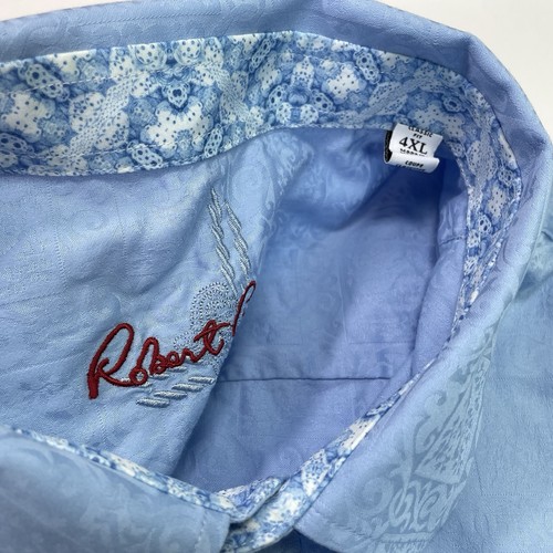 Robert Graham Shirt Mens 4XL Classic Fit Blue Damask Floral 100% Cotton Stretch - Picture 4 of 7