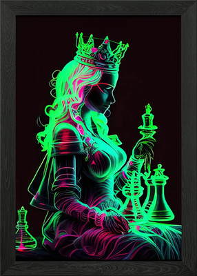 Neon Königin Schach gerahmtes Wandbild Poster Leinwanddruck Bild