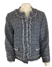 Ann Taylor Sz 12 Tweed Office Business Interview Classic Look Blazer Blue   BR