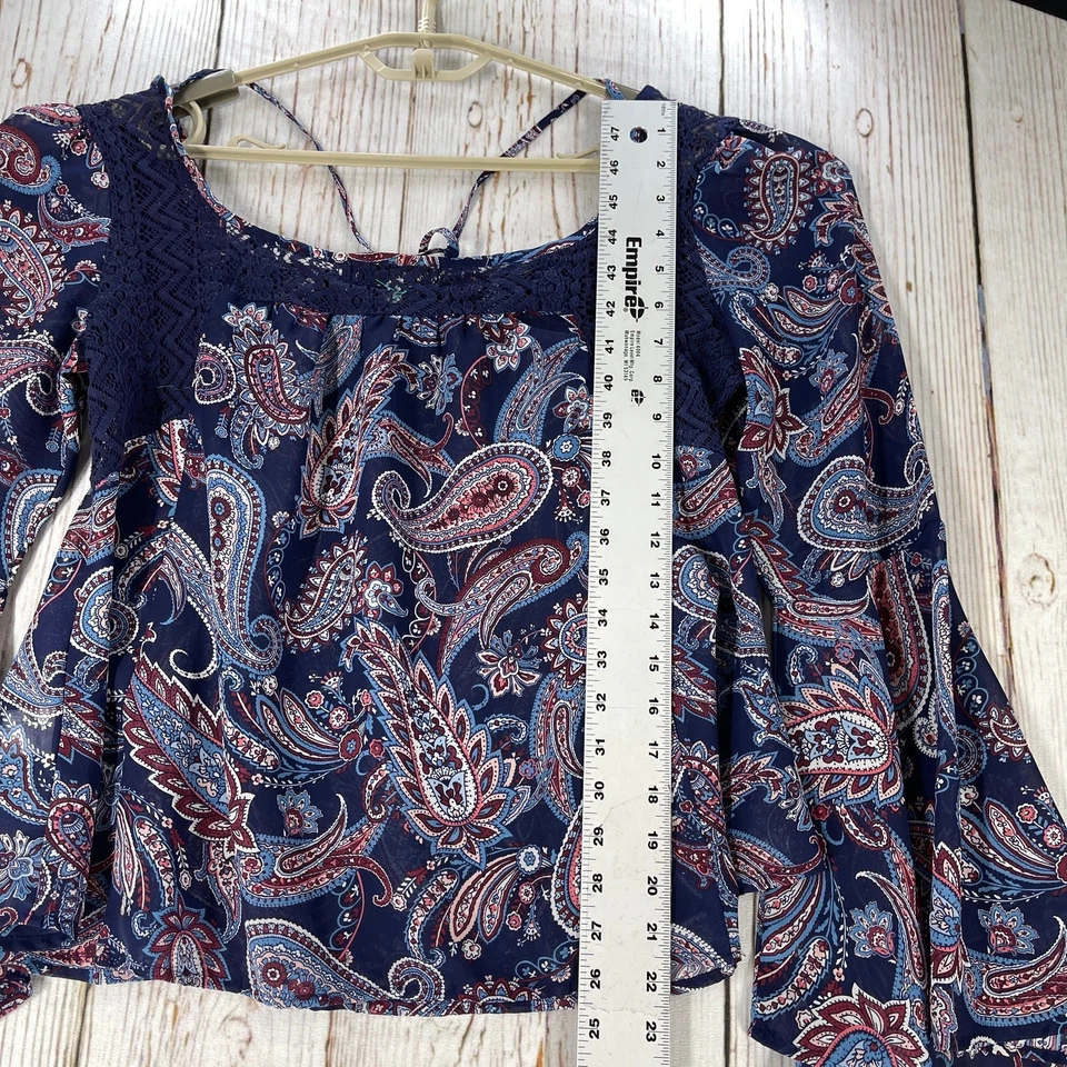 Top Boho Crave Fame Casi Famous Talla L Azul Púrpura Mangas Campana Hada Grunge Foto 4 de 4