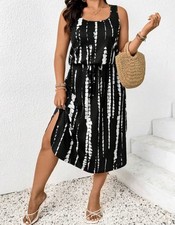 NWOT Shein Curve Womens 2XL Black & White Tie Dye Side Slit & Cinched Waist