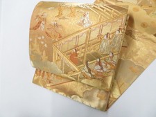 Japanese Vintage Kimono FukuroObi Silk Real Gold Leaf excellentcondition eb-1338