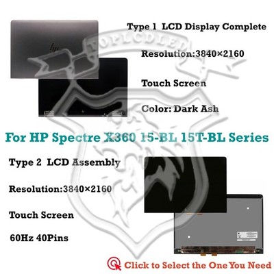 15.6'' Für HP Spectre x360 15-BL100NA UHD LCD Touch Screen Baugruppe Hinge Up