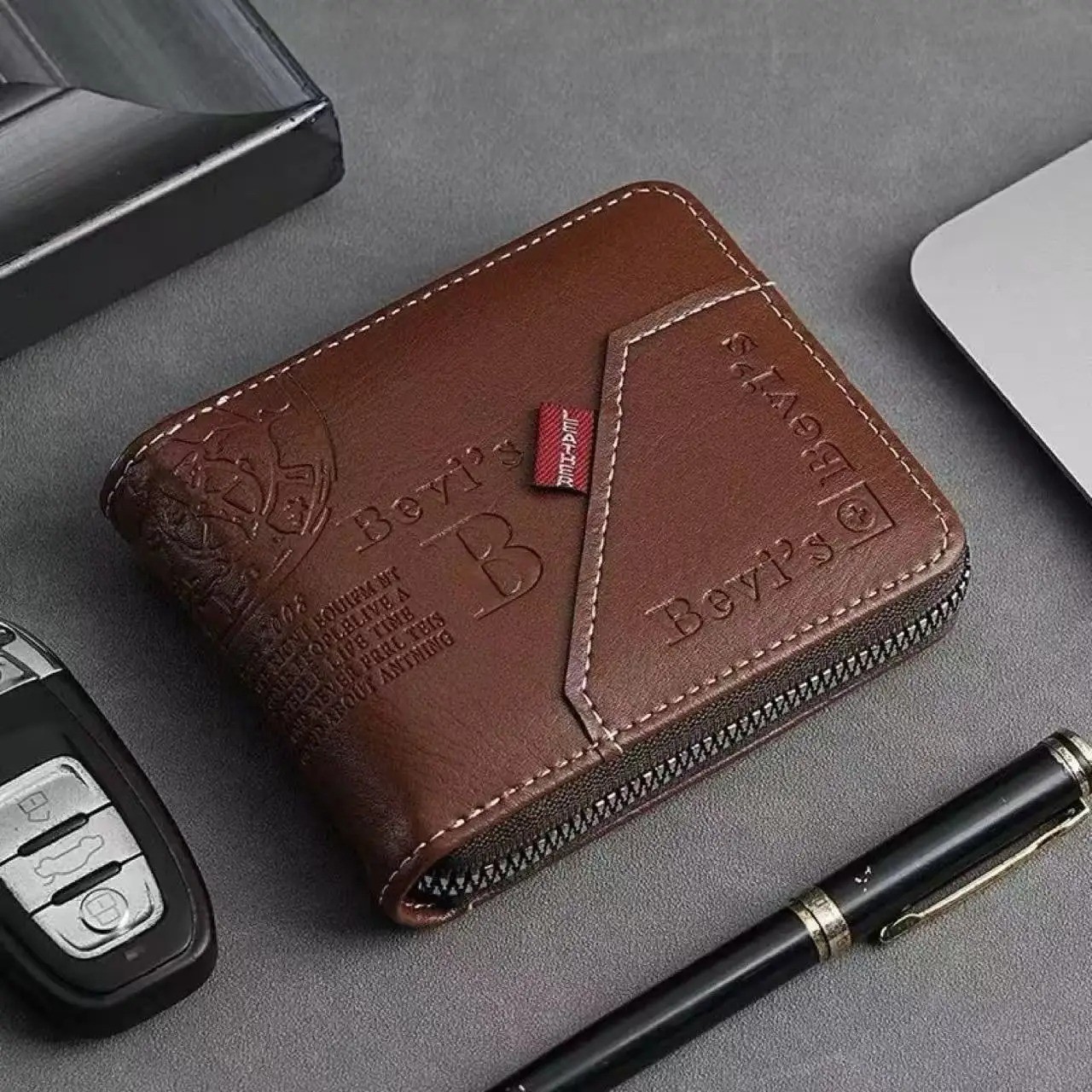 Mens Zip Around Wallet PU Leather Bifold Coin Pocket Card Holder