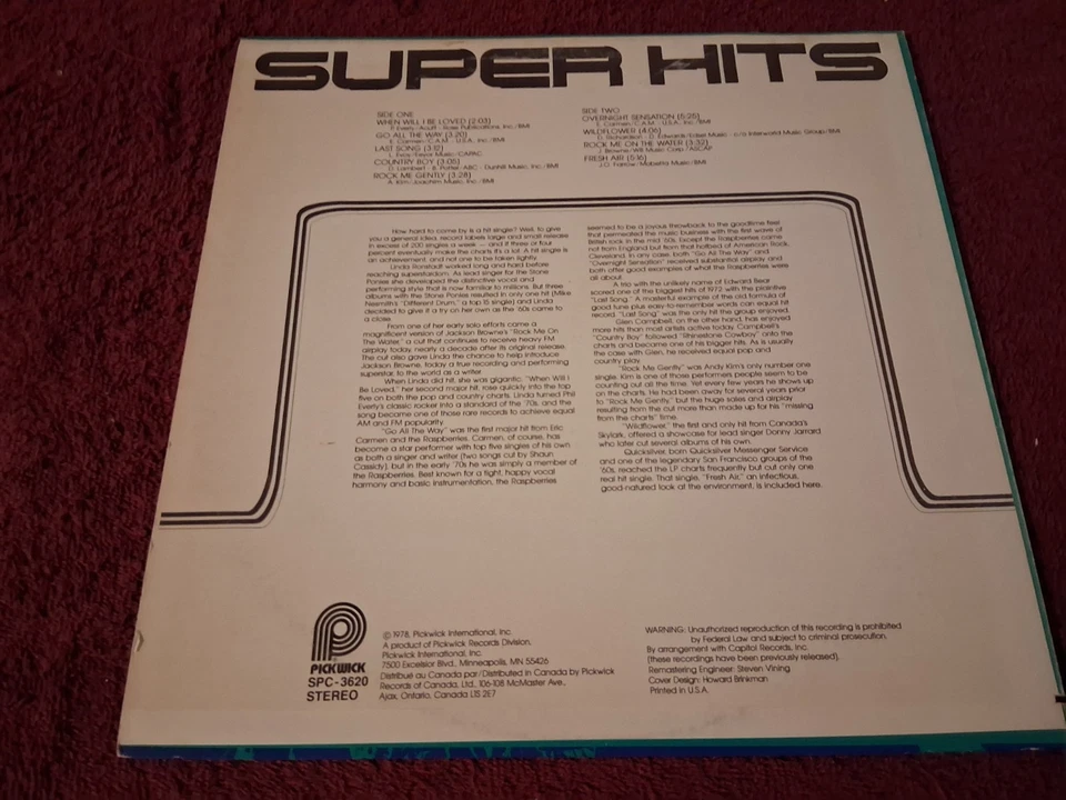 Super Hits, VG+, Pickwick Records, SPC-3620, - Image 2 of 4