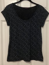 Fresh Produce Black/gray Print Shoet Sleeve Top, 100% Cotton, USA-made
