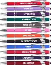 Funny Pens - 12 Pack Fine Point Smooth Writing Pens with Inspirational Tips, Bla