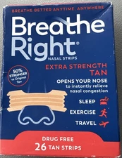 New/Sealed Breathe Right Extra Strength Tan Nasal Strips  26 Strips