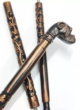 ANTIQUE BLACK SOLID DRAGON HEAD WALKING STICK VINTAGE WOODEN CANE HANDLE