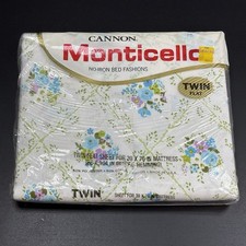 Vintage Cannon Monticello Twin Flat Sheet Floral Flowers No Iron NOS Made In USA
