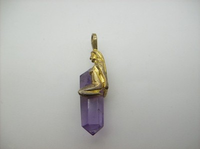 Sterling Silber Akt Dame Fee Anhänger mit hängendem Amethyst Kristall, BRASILIEN