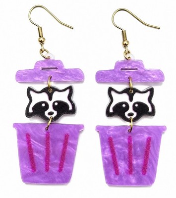Waschbär Trash Panda rosa Tonne perlmutt Acryl Ohrringe Neuheit Chaos Gremlin