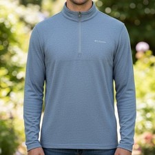 Columbia Mens Quarter Zip Pullover Blue Heathered Long Sleeve Mock Neck XL