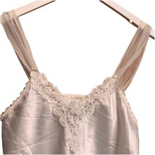 VTG Dentelle Ivory Satin Nightgown Slip Lingerie Babydoll Beaded W/Tulle Women L