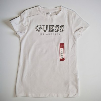 GUESS Girls White Logo T-Shirt Size 10 95% Cotton Crew Neck Short Sleeve