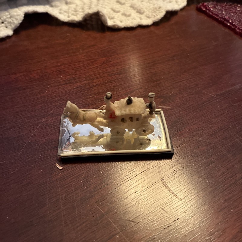 Celluloid Horse & Carriage Coach Stagecoach  w/ Stand Vintage 1930s Japan