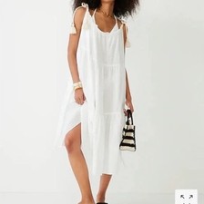 J Crew NWT Tiered Rope Tie Sundress Midi White Women’s XXS XS 100% Cotton