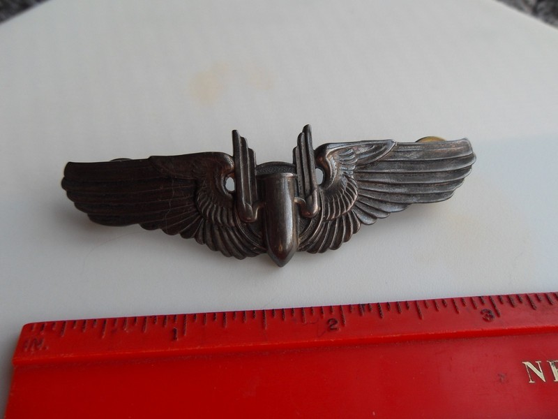 WW2 Army Air Force Aerial Gunner Wings 3"  Sterling rarer clutch back
