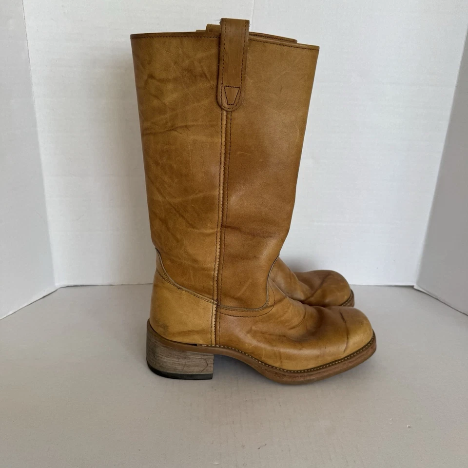 VTG Kinney Shoes Campus Style Boots Leather Camel Block Heel Men’s 11 - Image 3 of 4