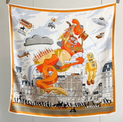 100%Silk Mulberry Wrap Shawl Square Orange horse Print Bandanna Scarf 90X90cm