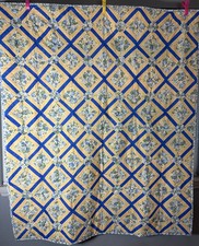 Handmade Lap Quilt Flower Floral Themed Reverseable 62x51 Yellow Blue NEW