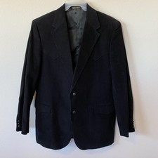 Circle S Corduroy Blazer Men  s 46L Black Western Suit Jacket Suede Elbow Patches