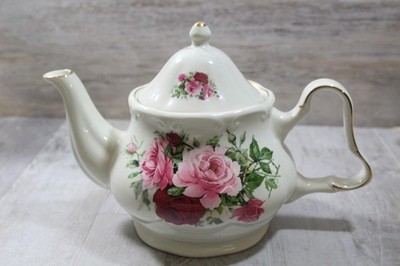 Formalities By Baum Bros Rose Teapot Gold Trim Floral Porcelain 6'' Vintage