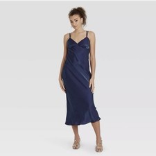 Wild Fable Iridescent Maxi Slip Dress Women's Size M Blue Metallic NWT