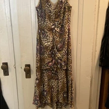 ESCADA VTG Silk Ruched Tulip Hem Diamond Leopard Print Dress Size 38
