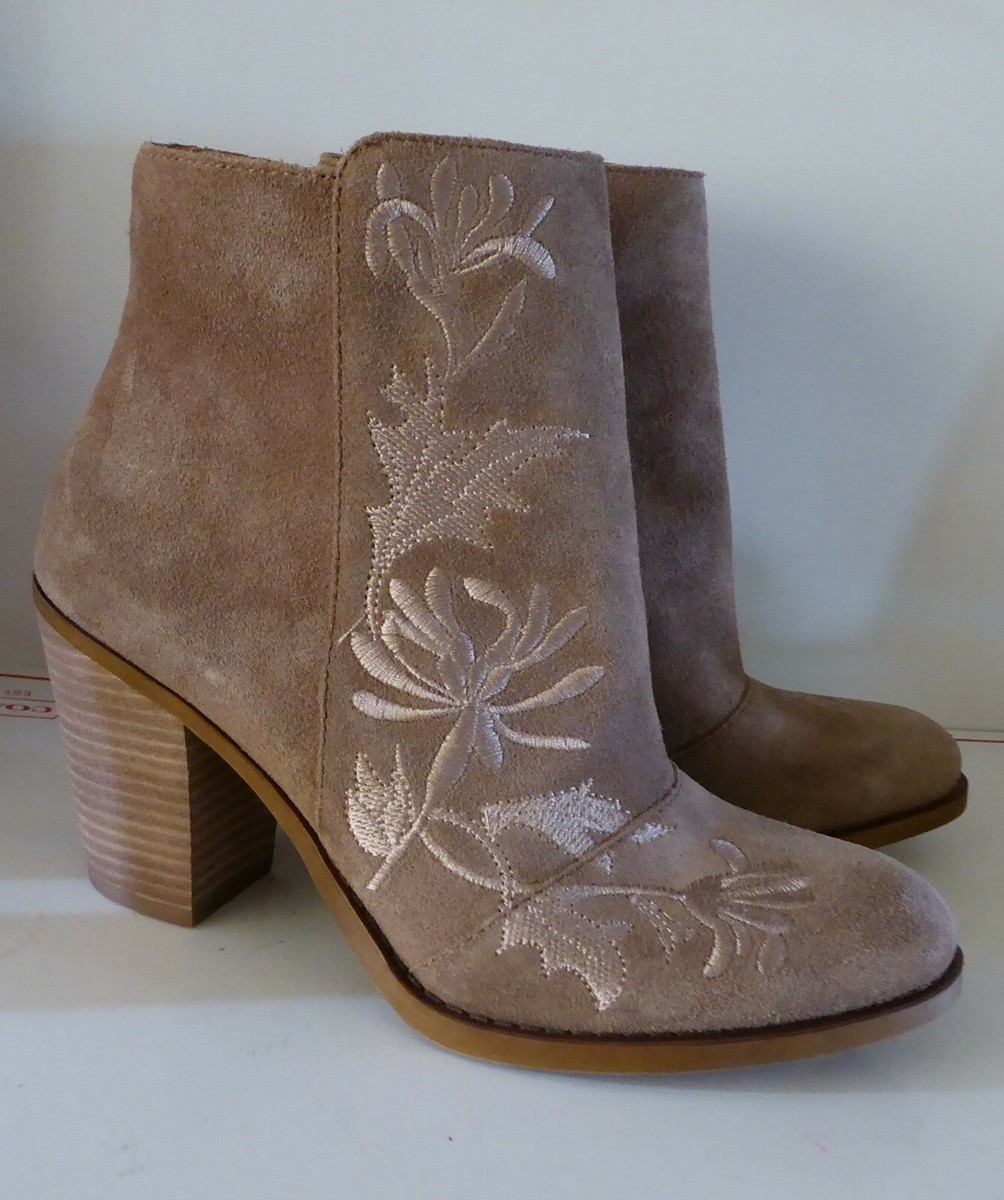 New Lucky Brand Leather Suede Tan Ankle Embroider Boots  display picture 1