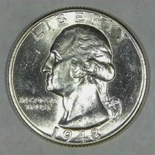***VINTAGE AMERICAN SILVER COIN***1948 Washington Quarter BU Y670