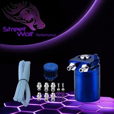 Oil Catch Can Reservoir Baffled Tank Breather Universal Blue Fits Ram