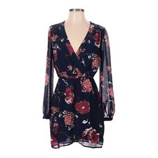Lulus Pretty Pretender Navy Floral Print Faux Wrap Dress Size S