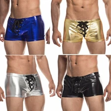 Men Faux Leather Shiny Boxer Shorts Sexy Low Rise Boxers Briefs Underwear Trunks