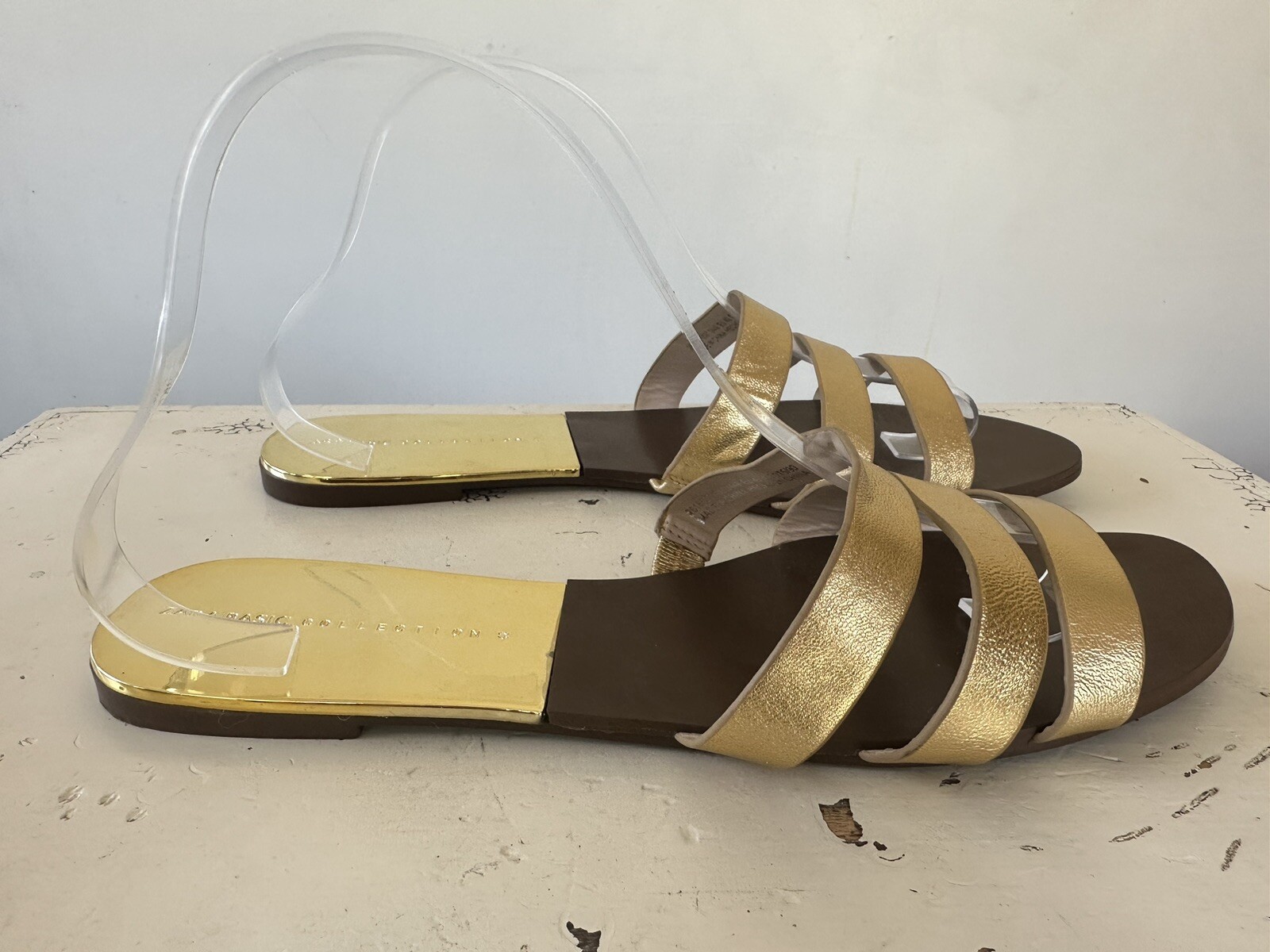 Zara Basic Collection Gold Brown Slides Women's S… - image 6