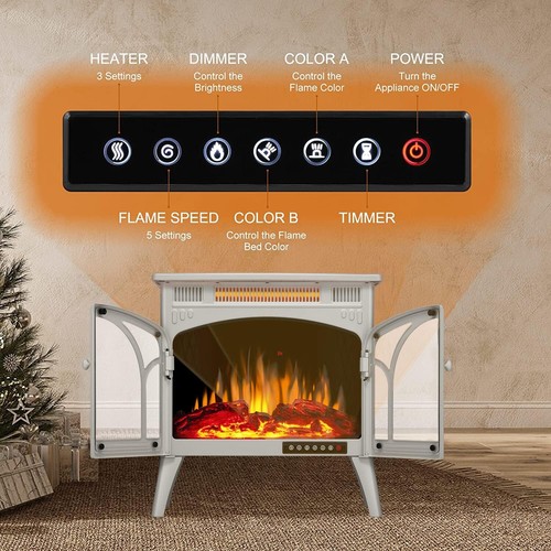 Electric Fireplace Stove Heater,Adjustable Brightness,Remote,Timer,Thermostat - Picture 4 of 7