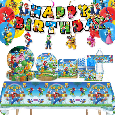 Blau Mario Super Mario Kinder Geburtstag Party Geschirr Dekoration Set Banner