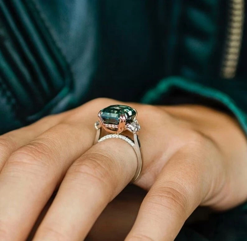 RARO Anillo Solitario de Diamantes Azules Tratados Certificado 2.30 Ct En Plata 925 Foto 2 de 4