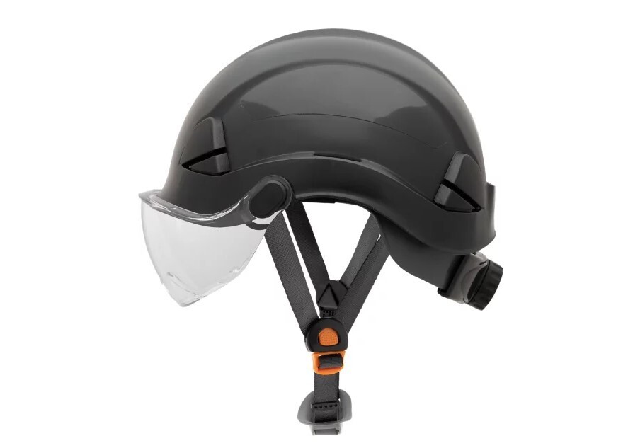 Fibre Metal Safety Helmet with Visor and chin strap Vented Black eBay