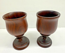 Lot of 2 Matching Vintage Hand Turned Mahogany Dark Wood Goblet/Cup