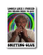 SNIFFING GLUE AIRPLANE! 1980 80's COMEDY FUNNY STICKER BUMPER  056