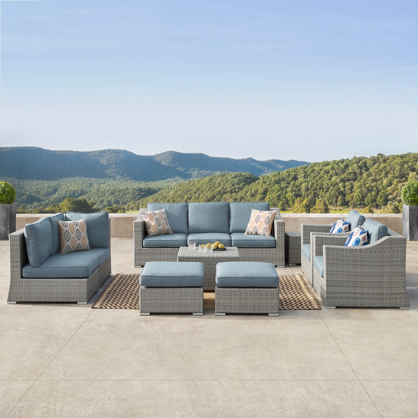 Corvus Martinka 11piece Grey Wicker Patio Furniture Chat Blue 11Piece