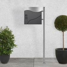 Boîte aux lettres sur pied acier anthracite/argent avec compartiment et poteau