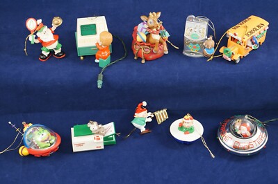  Vtg 10 Christmas Ornaments Plastic UFO Slots Tupperware Bus Computer Copy Elf
