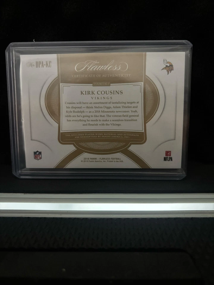 2018 Flawless Football Kirk Cousins Dual Patch AUTO Sapphire SP 3/3 Vikings  - Image 2 of 2