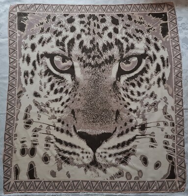 SCARF VINTAGE AUTHENTIC TRIANGLE ANIMAL ART LEOPARD MAUVE COTTON BLEND 45''SQUARE