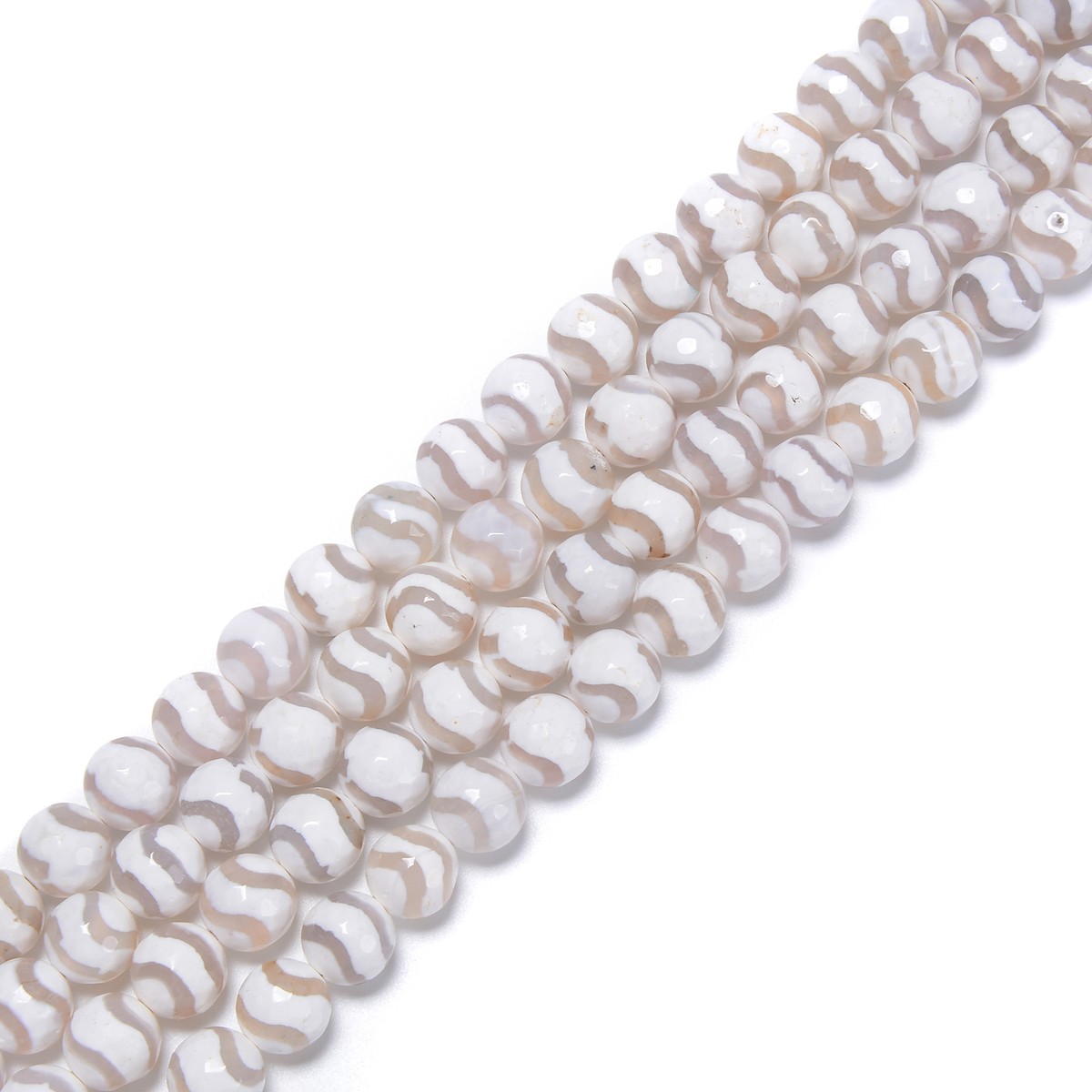 Tibetan Banded Stripe Agate Faceted Round Beads - 6mm, Black & White, For Jewelry Making (15+ Pieces)
