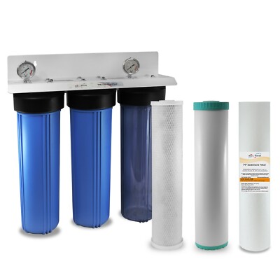 Iron Manganese Whole House 3 Stage 20''x 4.5 Big Blue Max Water Filter 1'' Ports